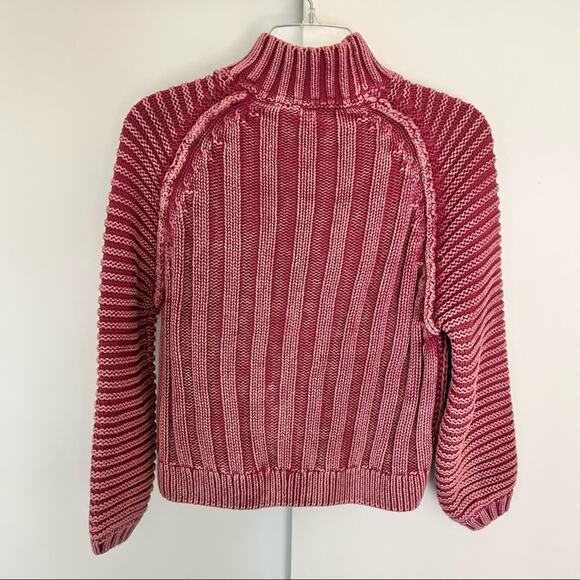 Free People Sweetheart Mock Neck Pink Sweater Size XS Jumper Chunky Knit Boho - Picture 3 of 10